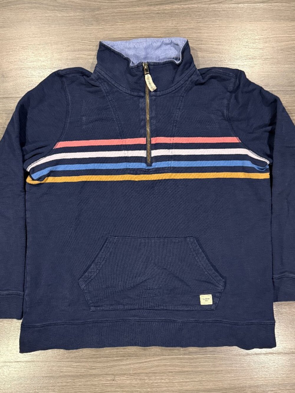 L.L. Bean Women's Peaks Island Quarter-Zip Pullover - Navy Stripe
